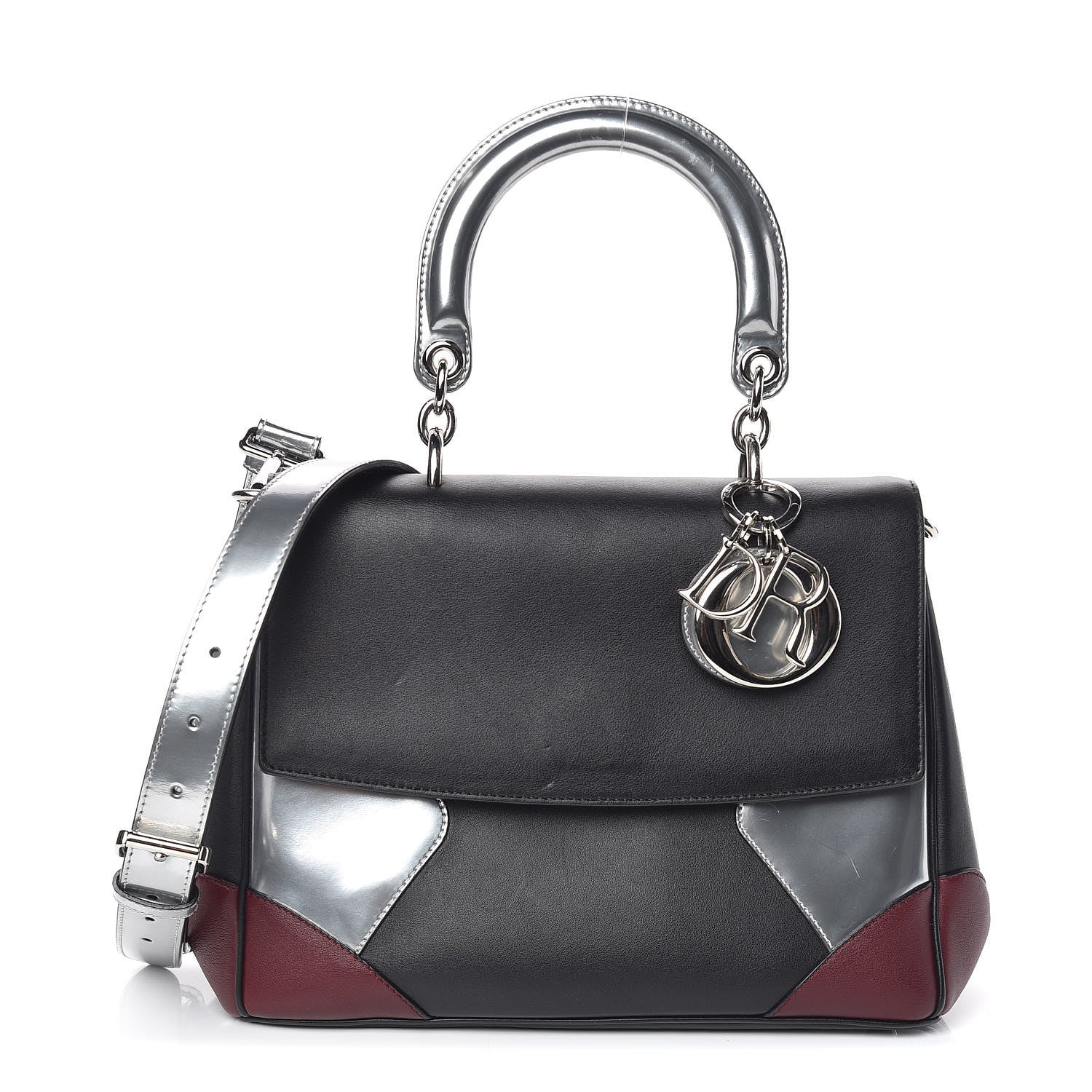 Christian Dior Metallic Patent Smooth Calfskin Small Tri-Color Be Dior Flap Black Silver 1 of 9