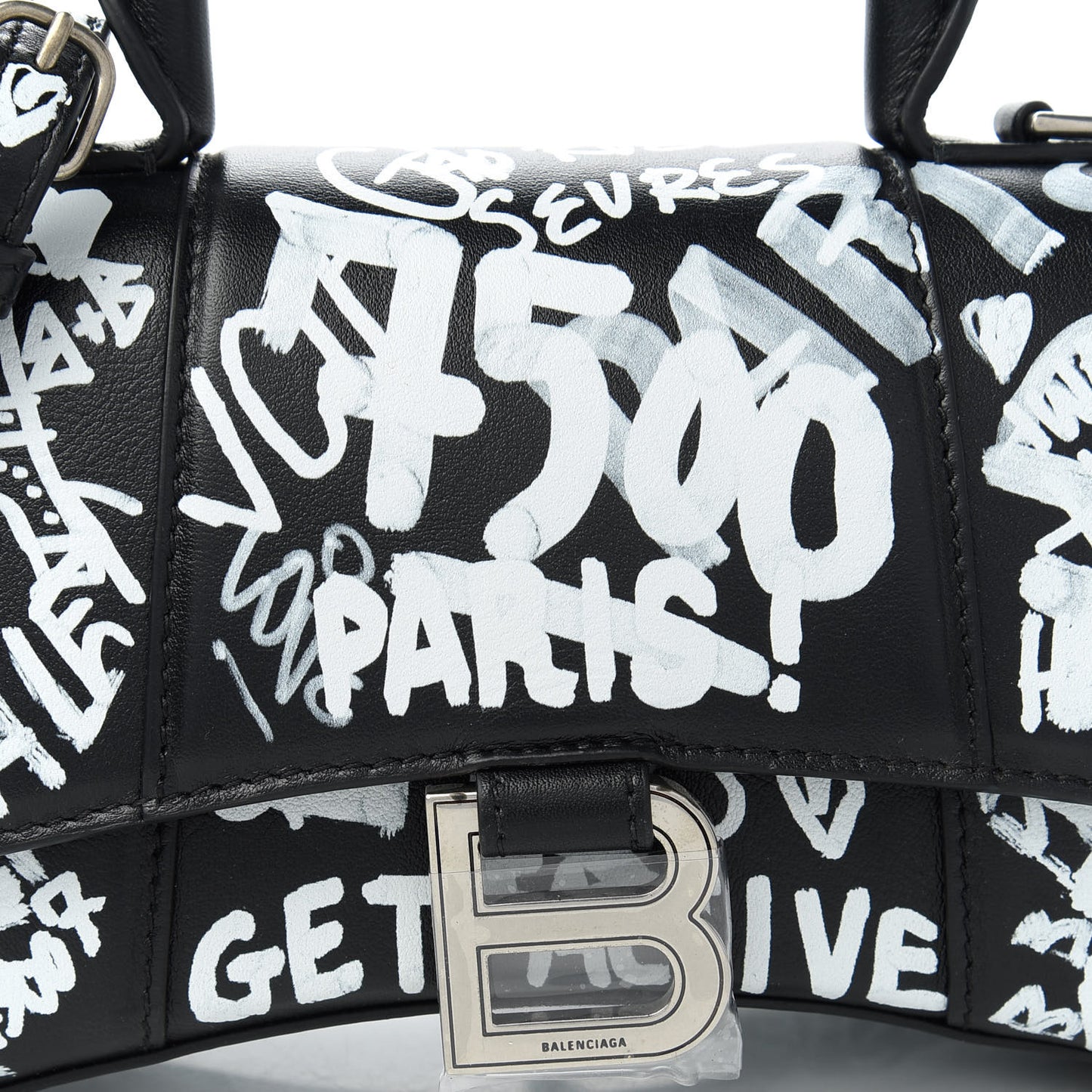 Smooth Calfskin Graffiti Hourglass Top Handle Bag XS Black White