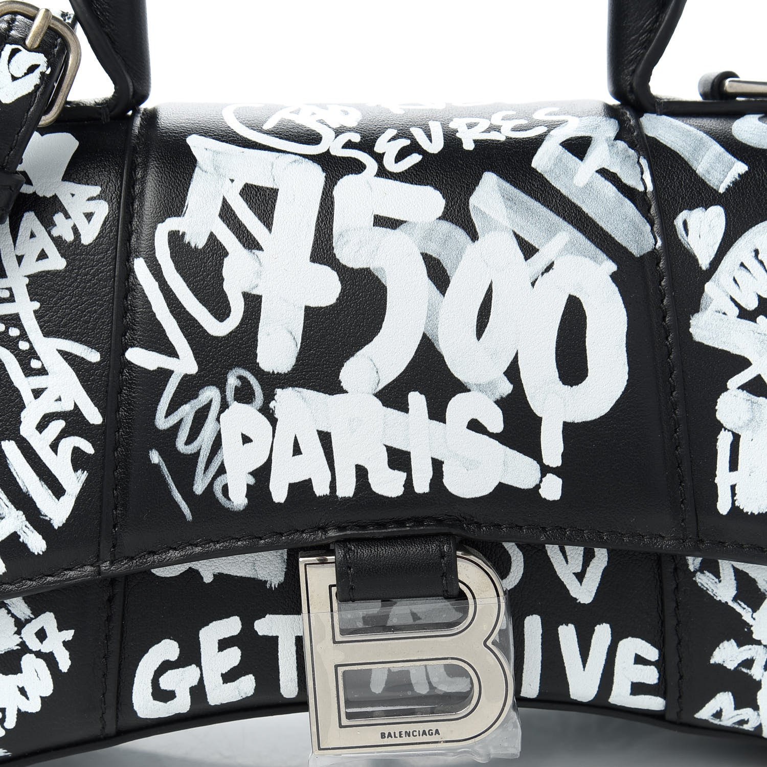 Balenciaga Smooth Calfskin Graffiti Hourglass Top Handle Bag XS Black White 9 of 9