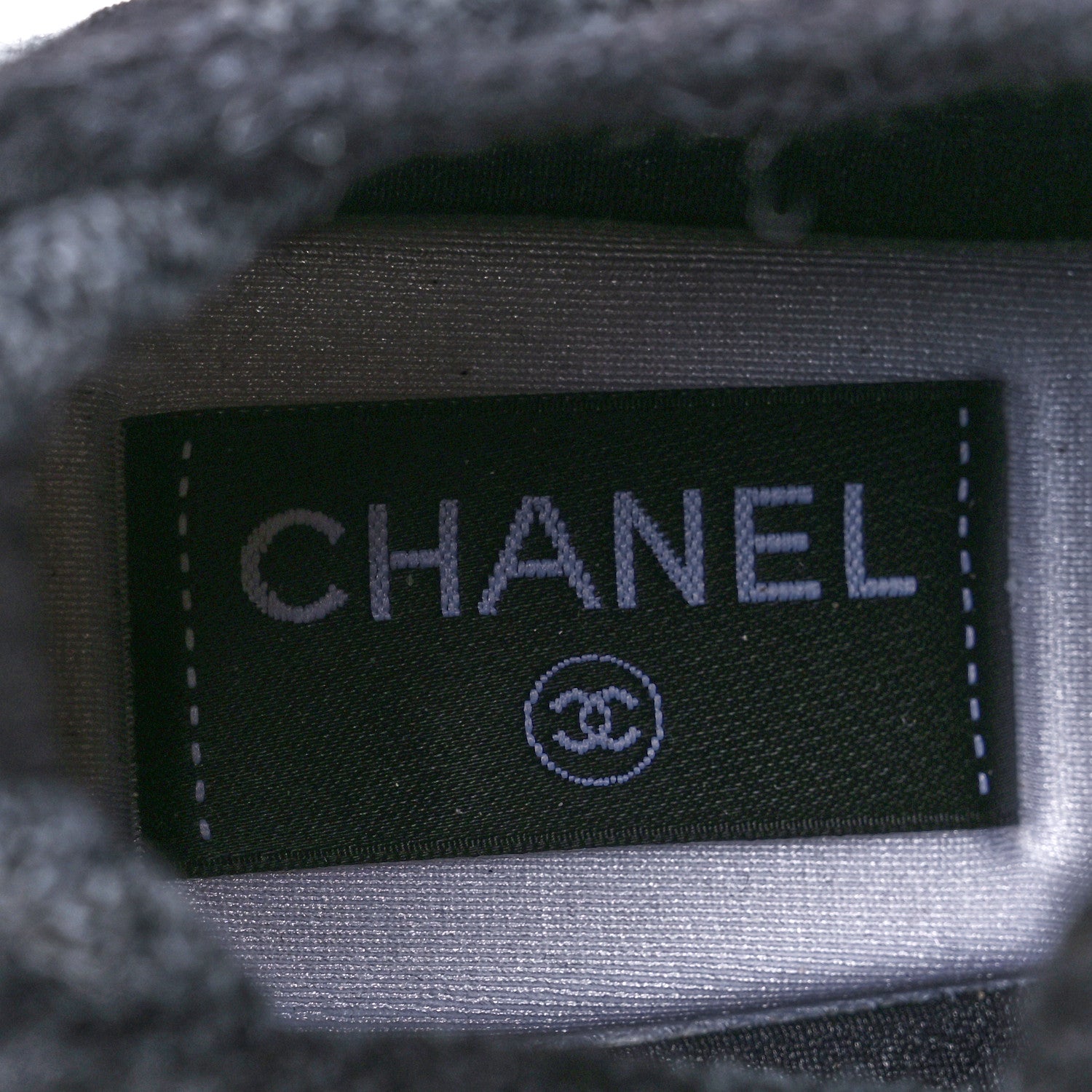 Chanel Knit Fabric Suede Calfskin Womens CC Sneakers 36.5 Grey Black 7 of 8