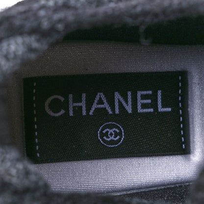 Chanel Knit Fabric Suede Calfskin Womens CC Sneakers 36.5 Grey Black 7 of 8