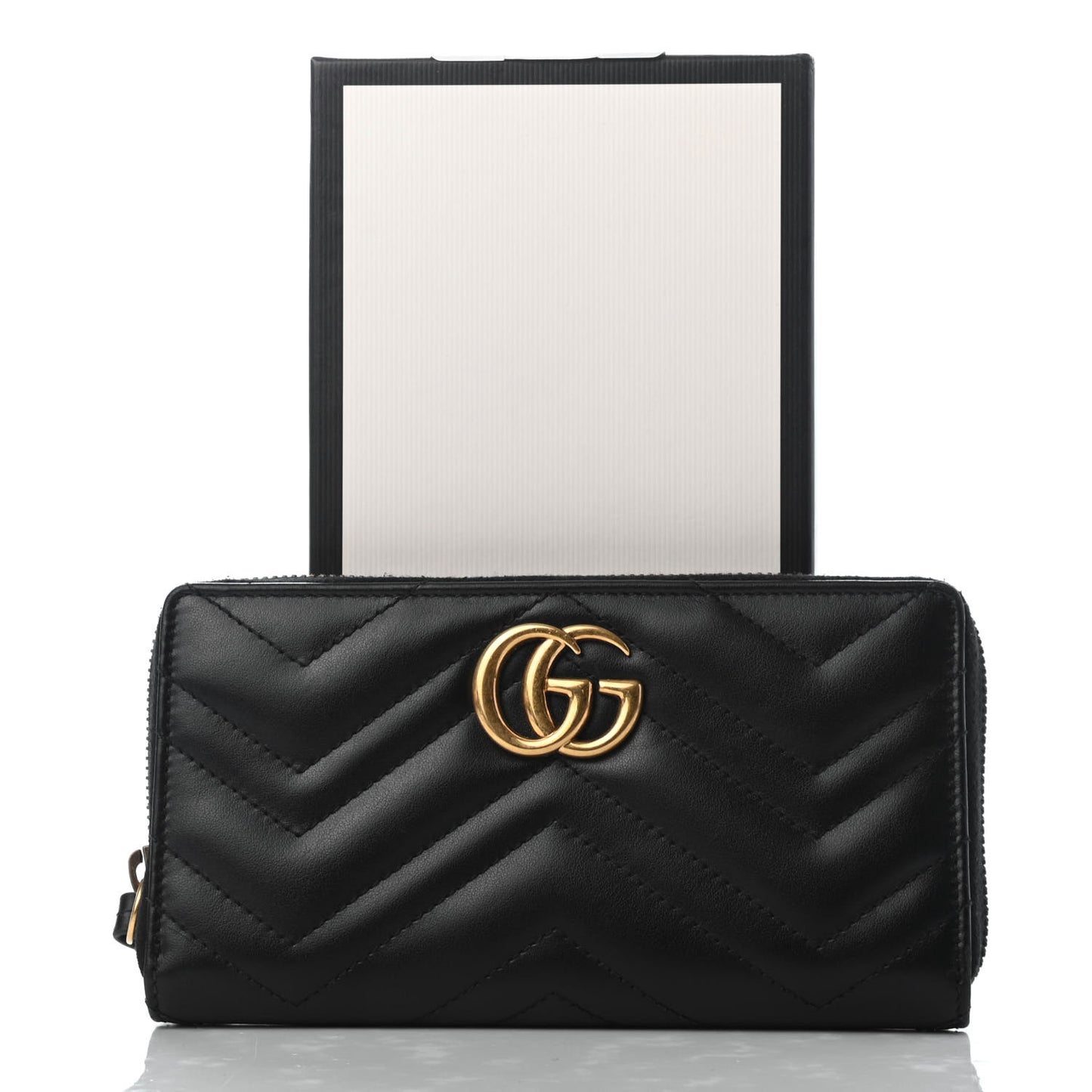 Calfskin Matelasse GG Marmont Zip Around Wallet Black
