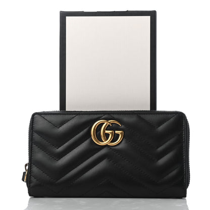 Gucci Calfskin Matelasse GG Marmont Zip Around Wallet Black 8 of 8