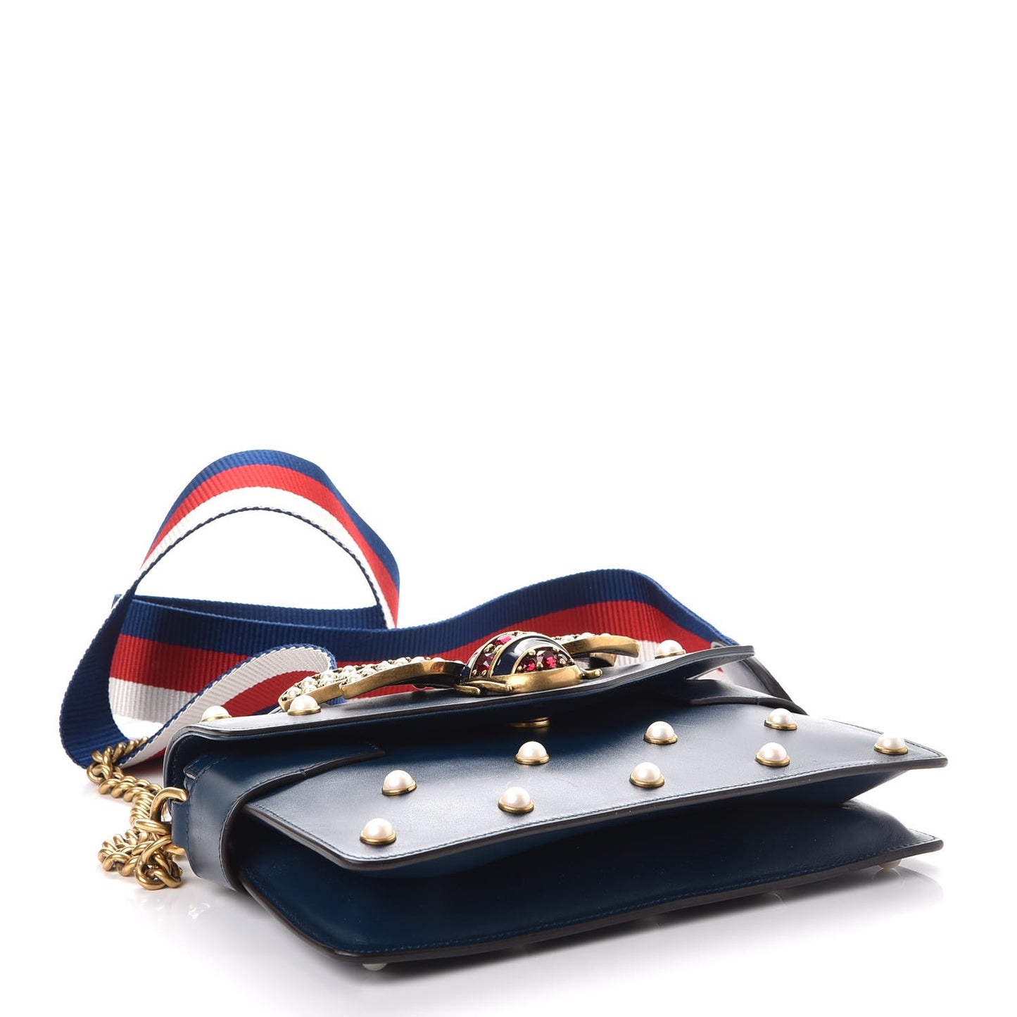 Nappa Pearl Studded Mini Queen Margaret Broadway Shoulder Bag Blue Agata