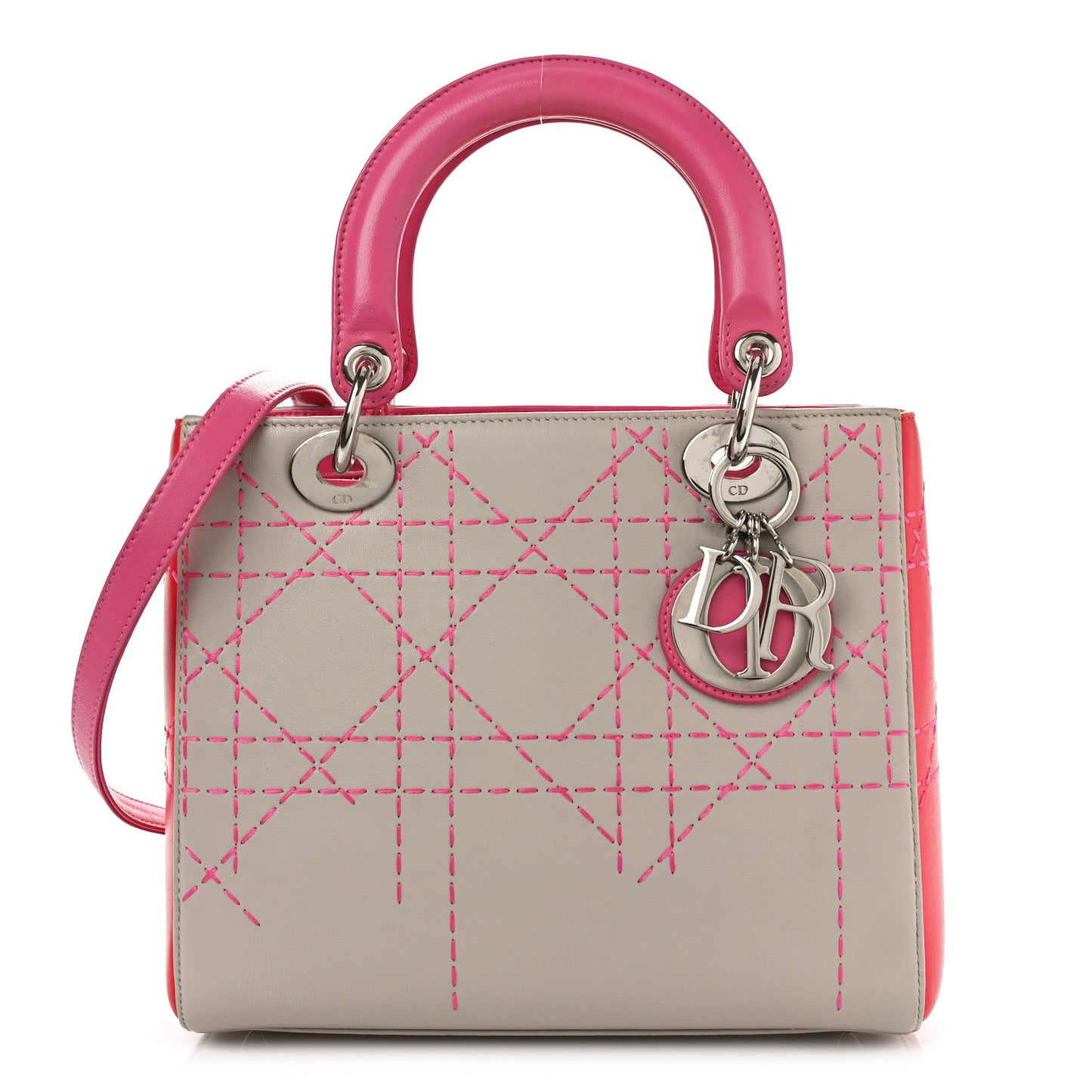 Lambskin Cannage Stitched Small Lady Dior Pink Grey