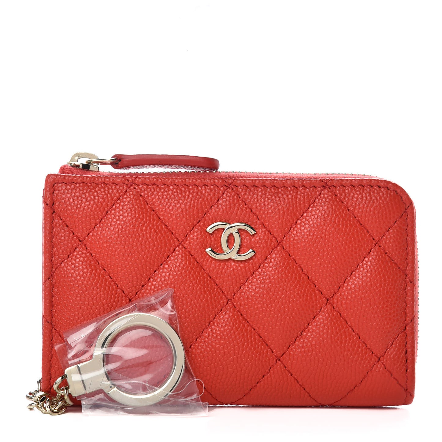 Caviar Quilted Key Holder Case Red