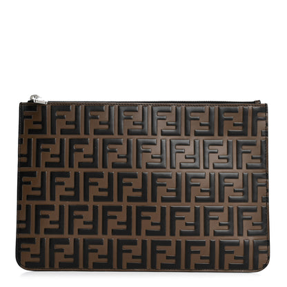 Fendi Vitello Grace FF 1974 Embossed Slim Clutch Black 1 of 8