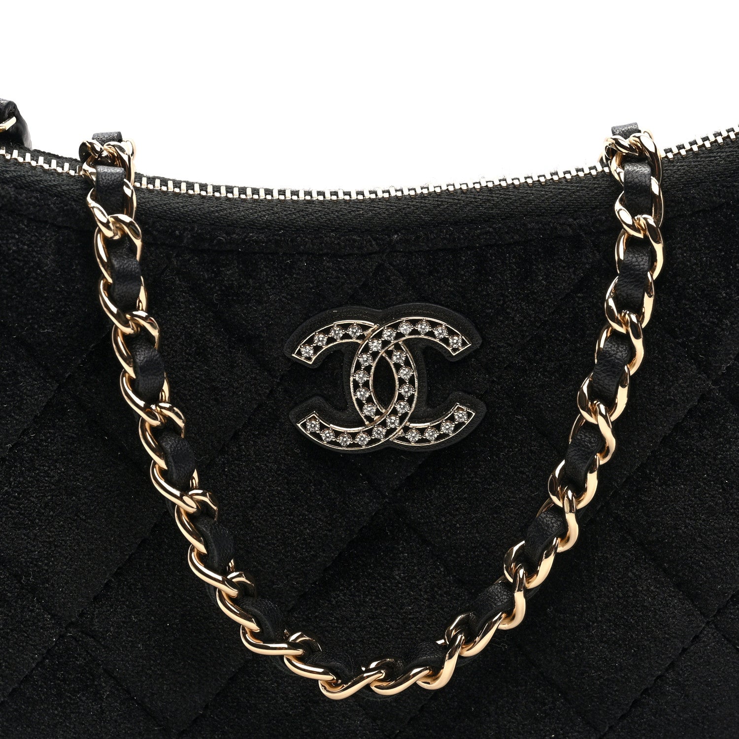 Chanel Velvet Crystal Quilted Chain Hobo Black 9 of 11