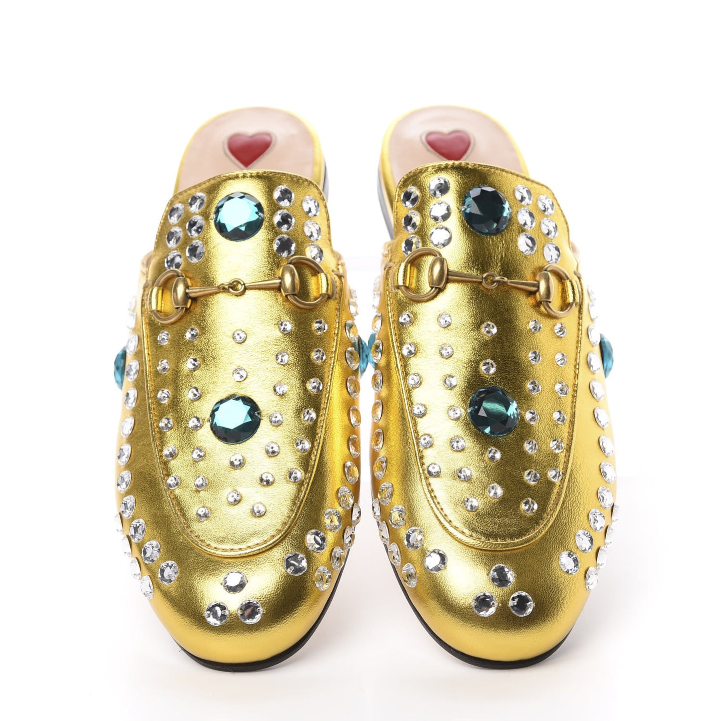 Metallic Nappa Crystal Womens Princetown Slippers 38.5 Gold