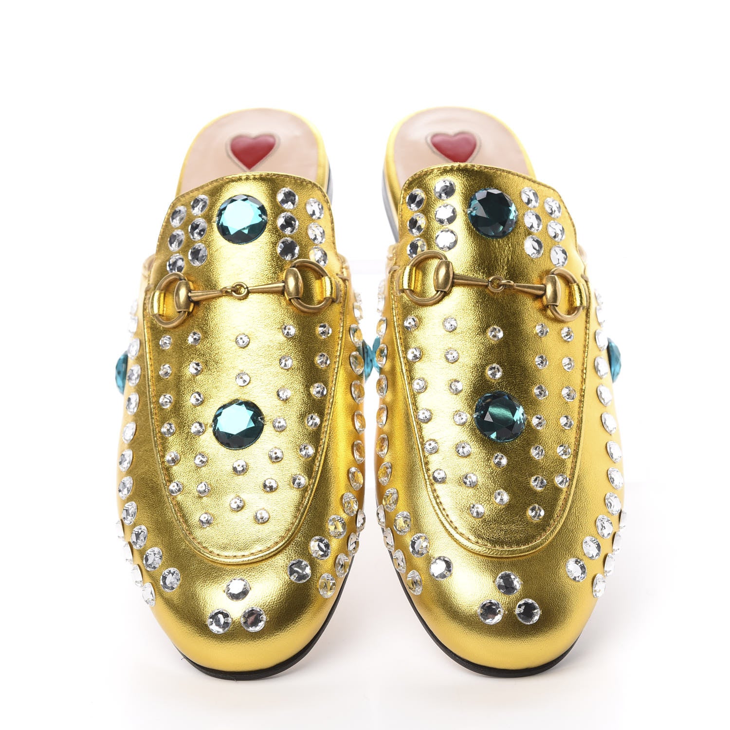 Gucci Metallic Nappa Crystal Womens Princetown Slippers 38.5 Gold 5 of 9