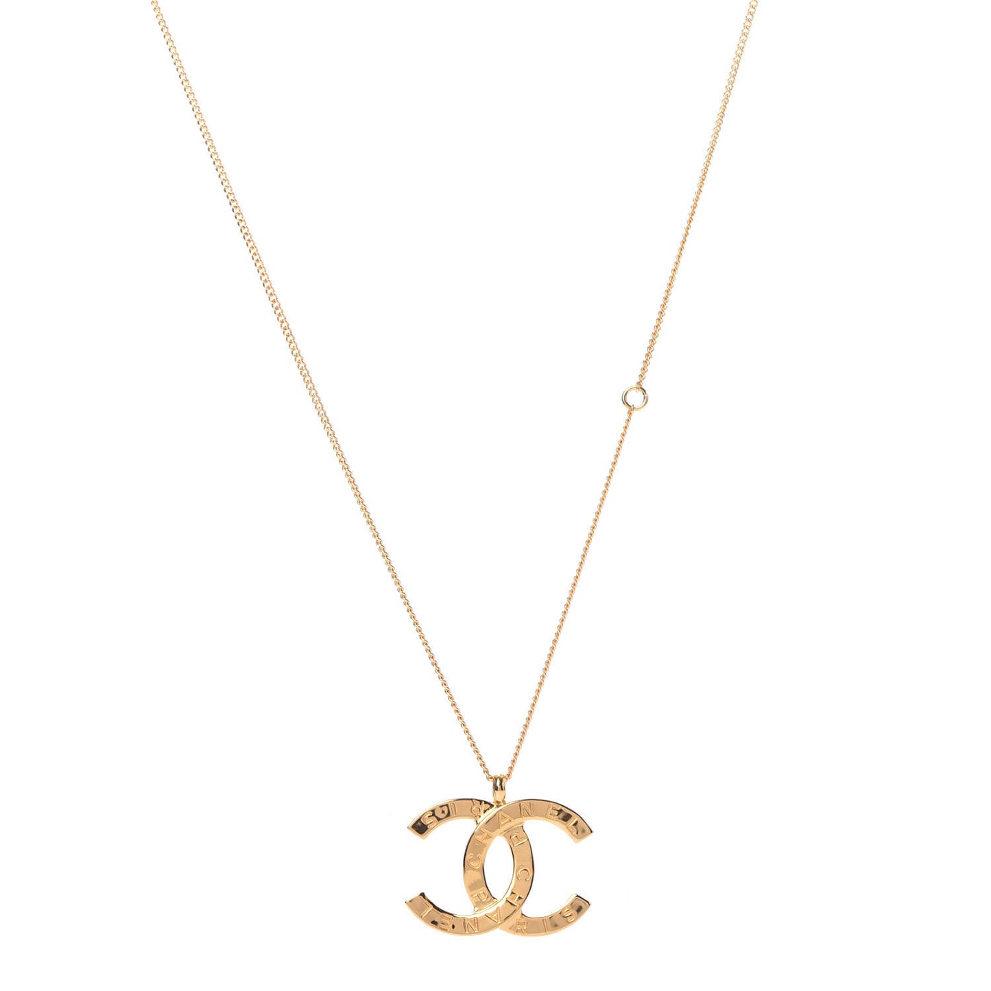 Metal CC Paris Button Necklace Gold