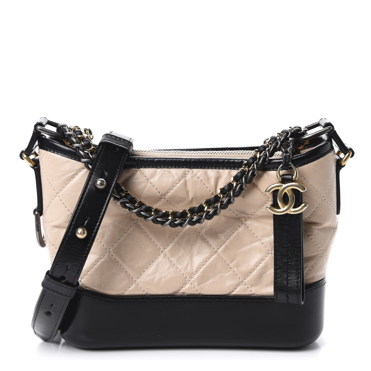 Chanel Aged Calfskin Quilted Small Gabrielle Hobo Beige Black 1 of 12