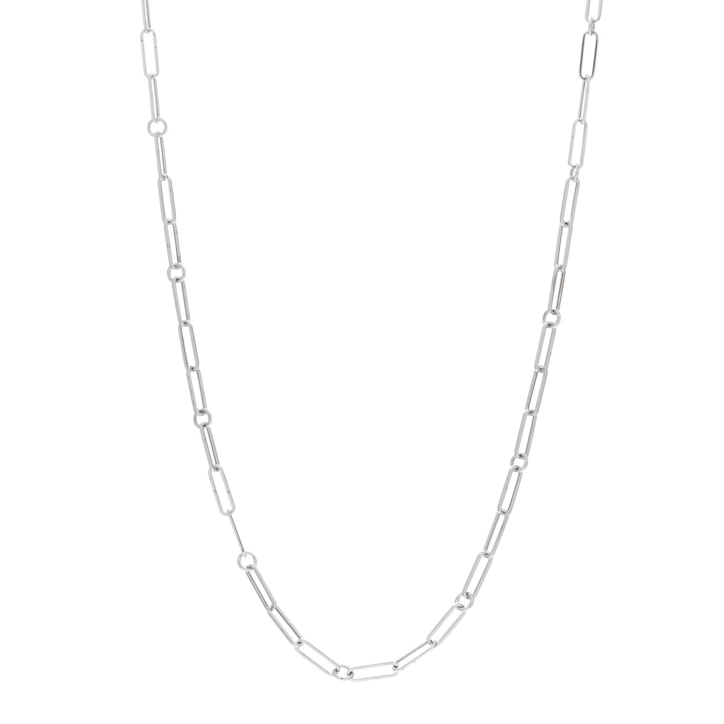 18K White Gold Paper Clip Link Necklace
