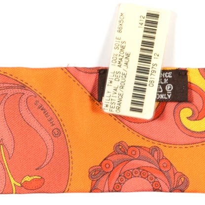 Hermes Silk Festival des Amazones Twilly Orange Rouge Jaune 3 of 3