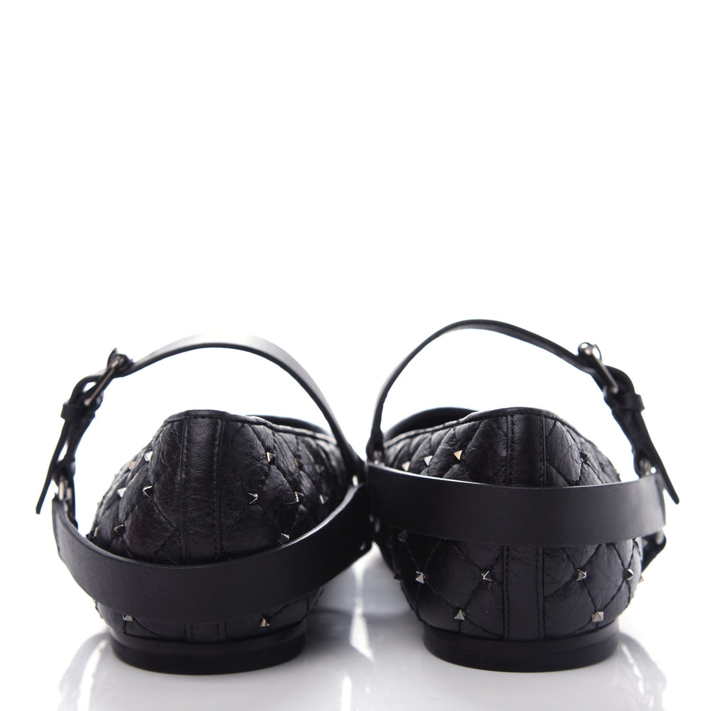 Crackled Lambskin Rockstud Spike Captoe Ballerina Flats 36.5 Black