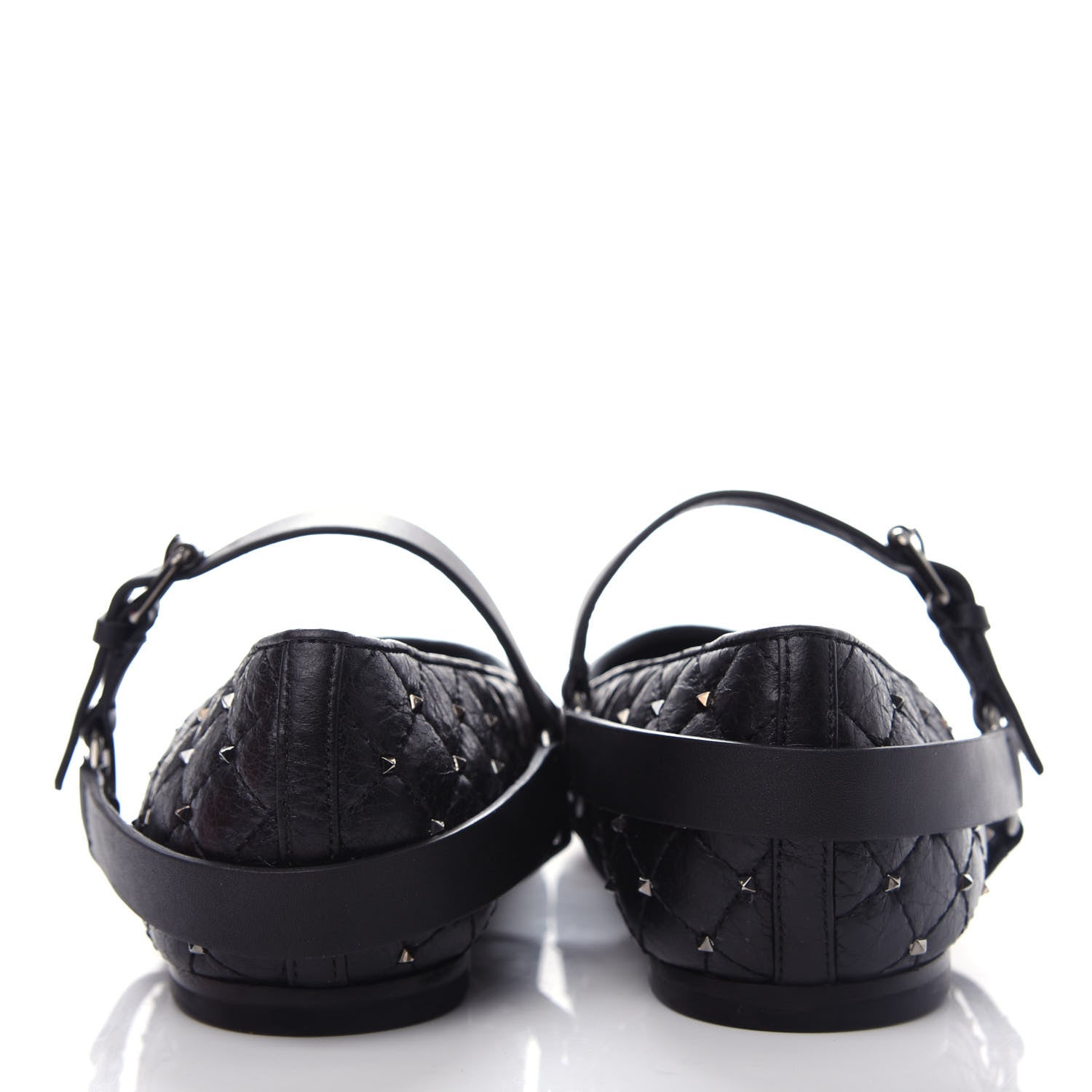 Valentino Garavani Crackled Lambskin Rockstud Spike Captoe Ballerina Flats 36.5 Black 7 of 11