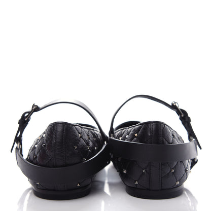 Valentino Garavani Crackled Lambskin Rockstud Spike Captoe Ballerina Flats 36.5 Black 7 of 11