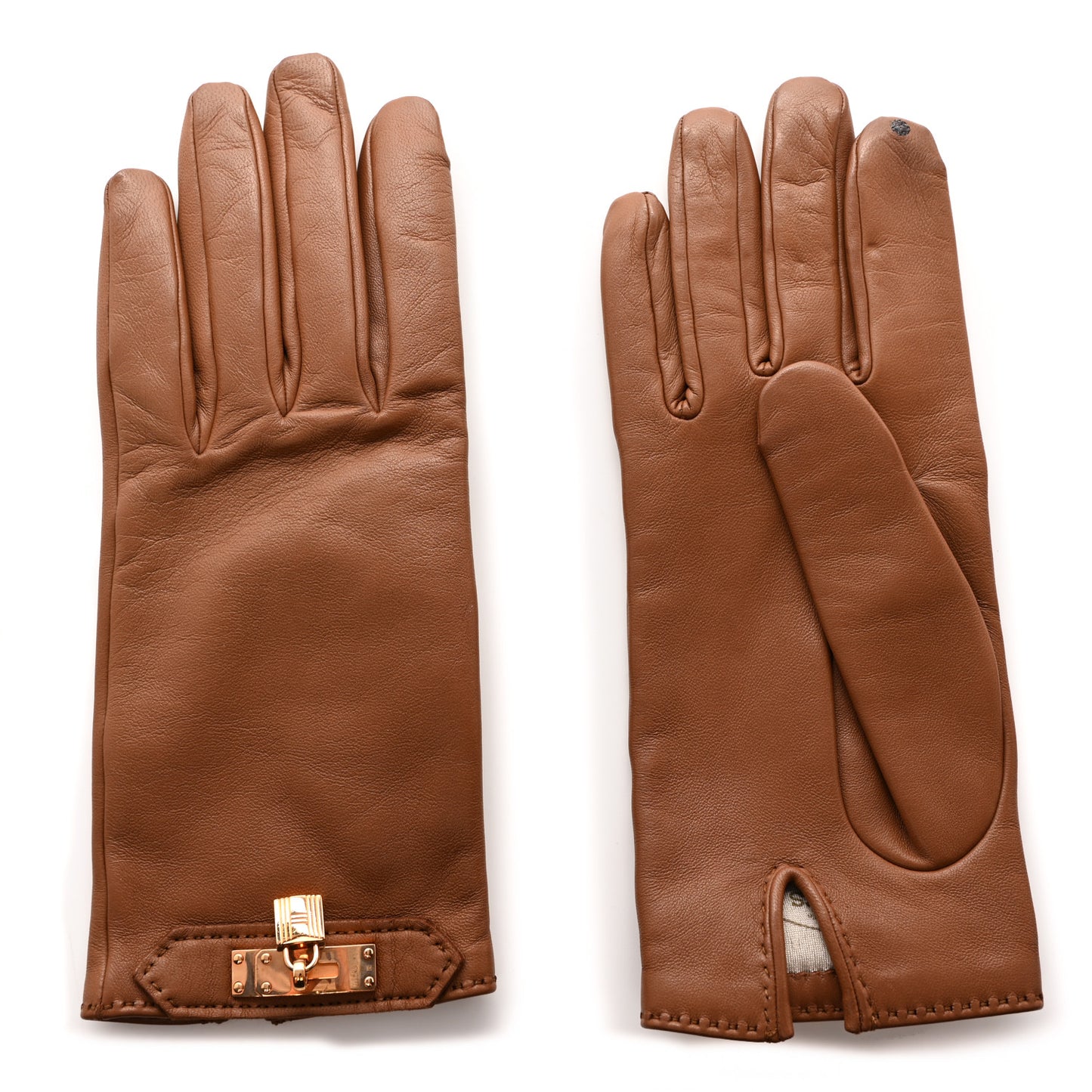 Lambskin Soya Kelly Lock Gloves 7.5 Brown