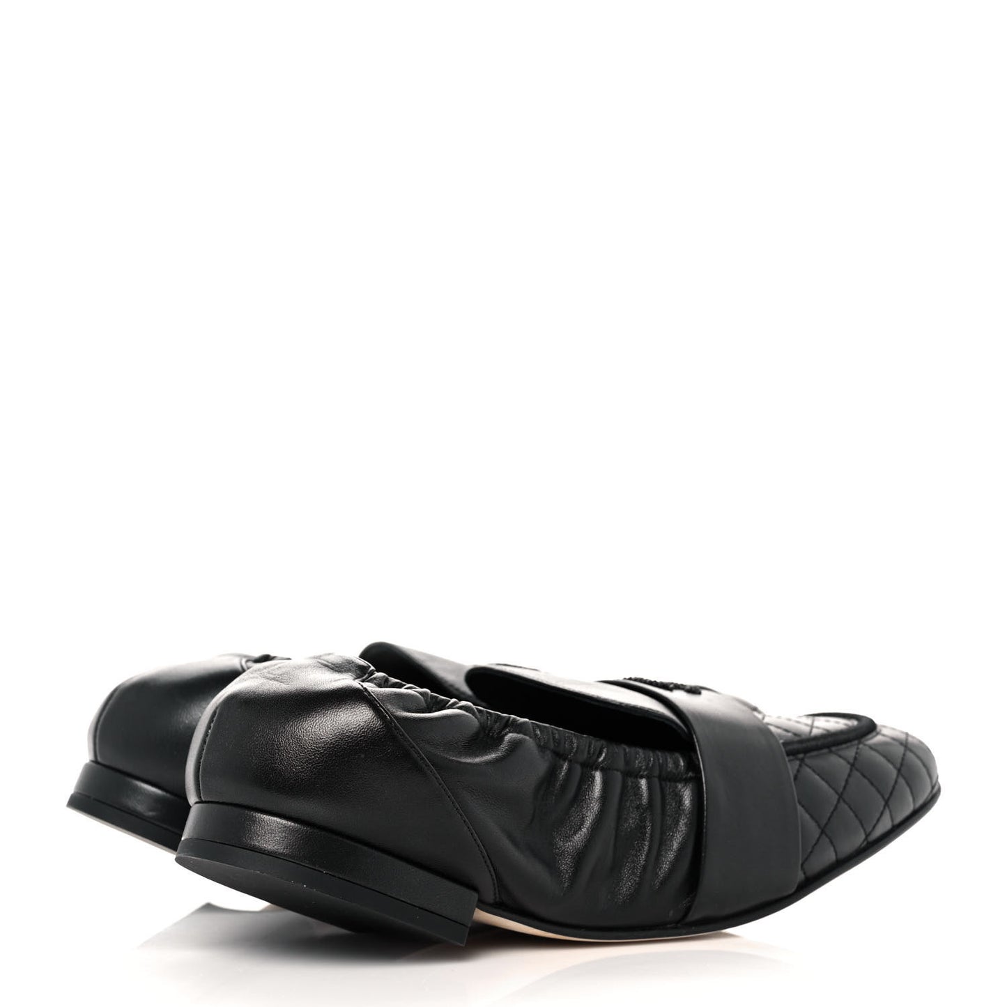Laminated Lambskin Womens Quilted Elastic CC Moccasin Loafers 36 Black