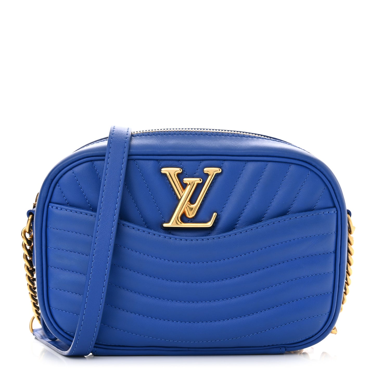 Calfskin New Wave Camera Bag Bleu Neon