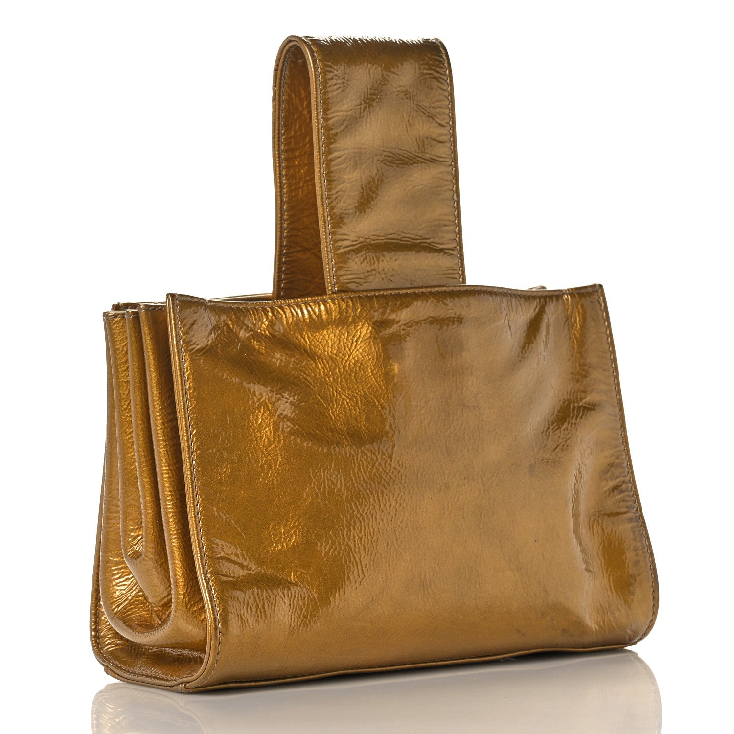 Chanel Metallic Patent Mademoiselle Lock Convertible Wrist Clutch Bag Gold 4 of 10