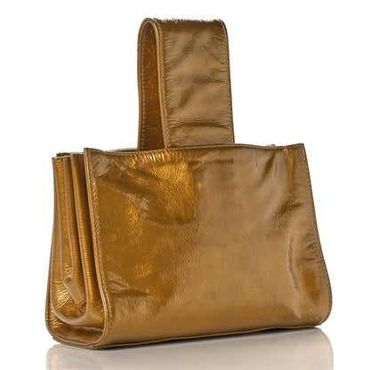 Chanel Metallic Patent Mademoiselle Lock Convertible Wrist Clutch Bag Gold 4 of 10