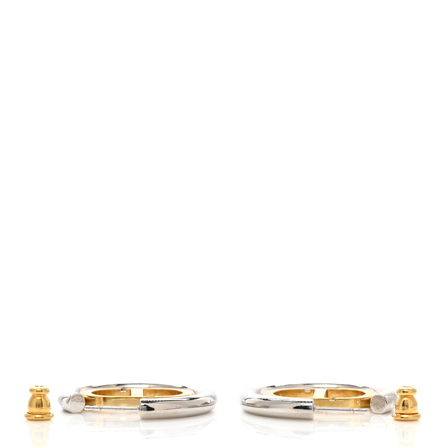 Christian Dior Metal 30 Montaigne Two Tone Hoop Earrings Gold Silver 3 of 4