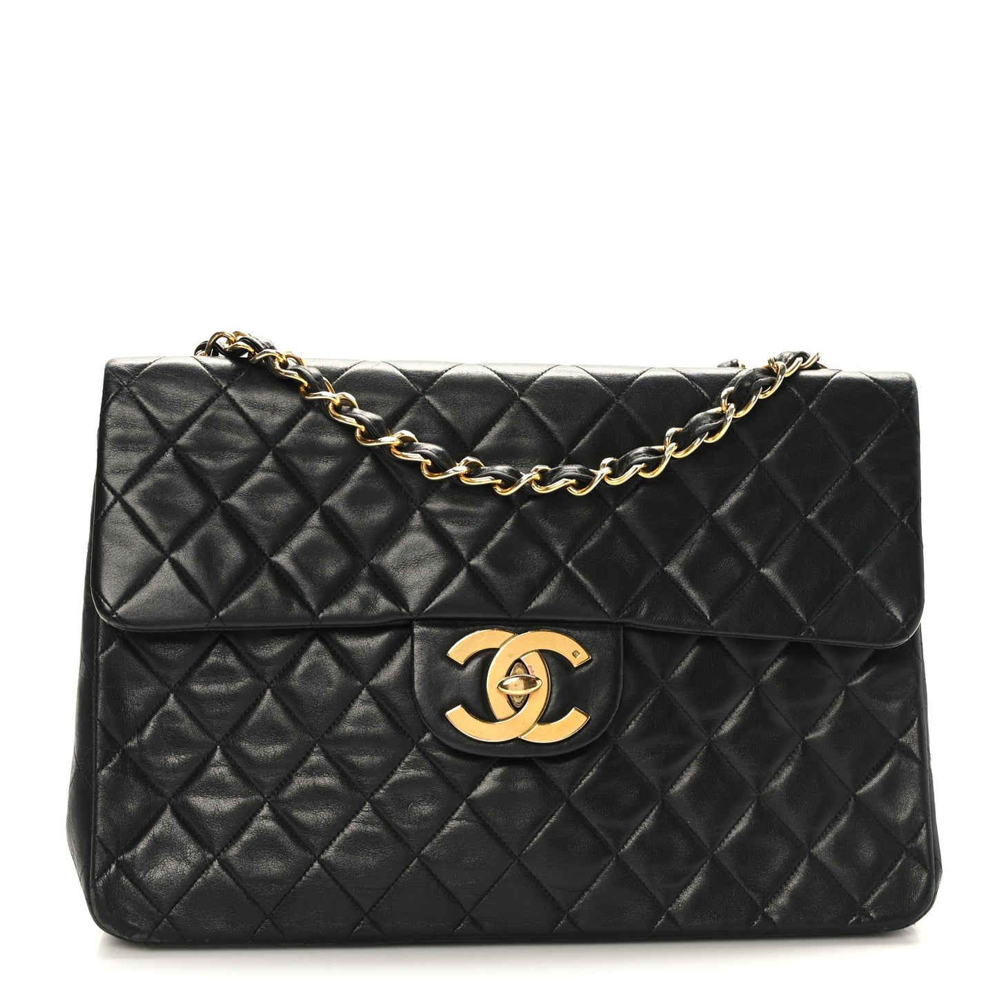Lambskin Quilted XL Jumbo Single Flap Black