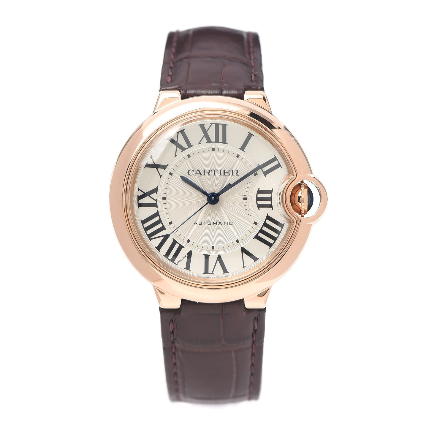18K Pink Gold Alligator 36mm Ballon Bleu De Cartier Automatic Watch