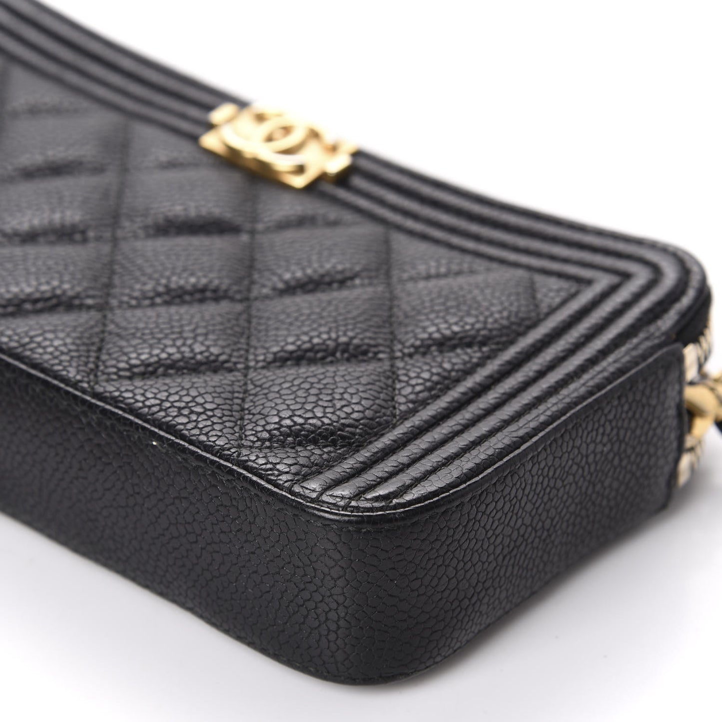 Caviar Quilted Small Boy Clutch With Chain Black