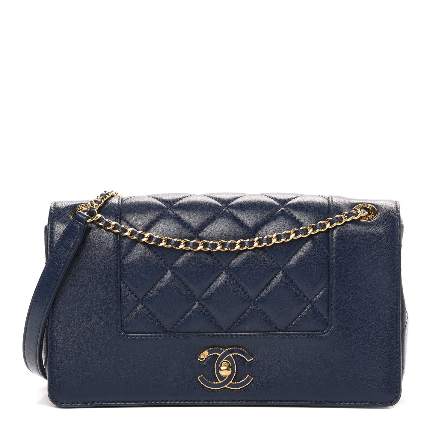 Sheepskin Quilted Medium Vintage Mademoiselle Flap Dark Navy