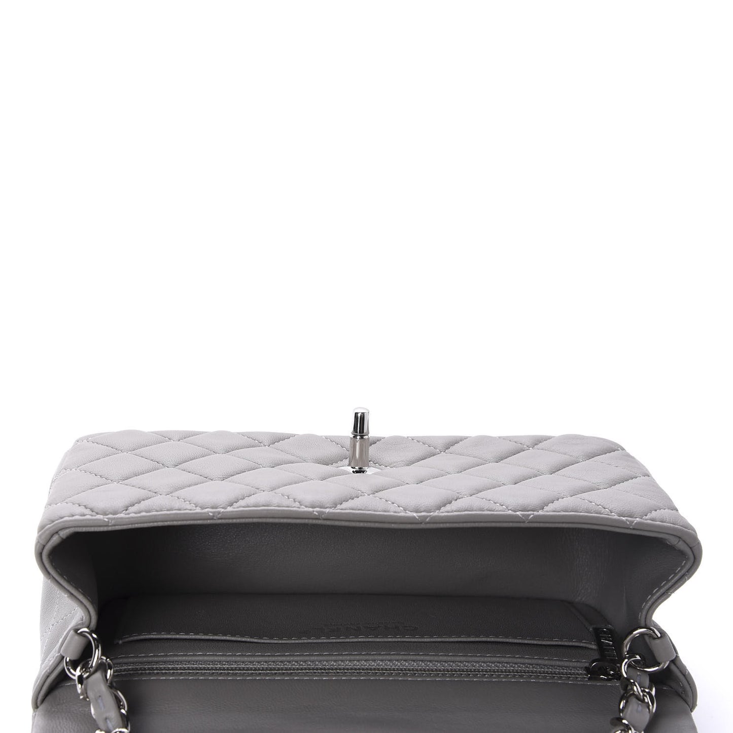 Lambskin Quilted Mini Rectangular Flap Grey