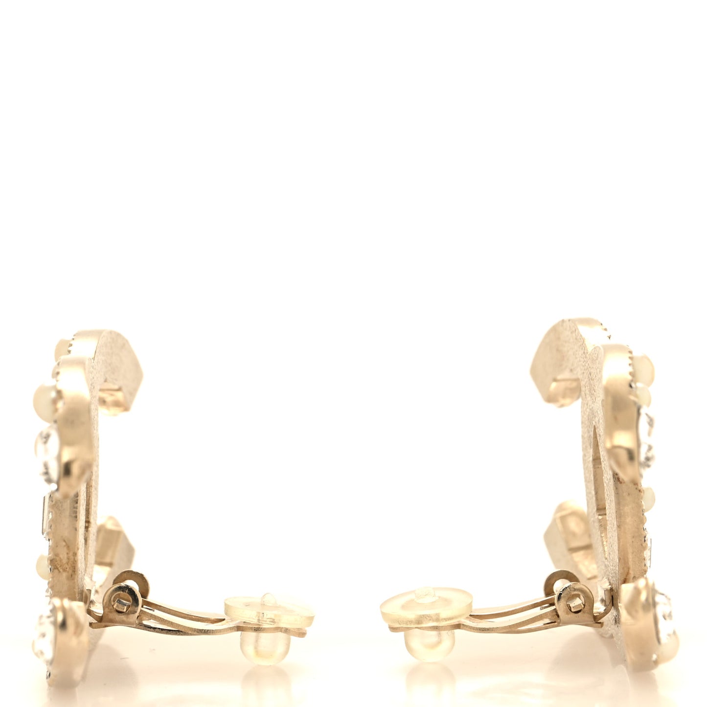 Crystal Pearl CC Clip On Earrings Gold