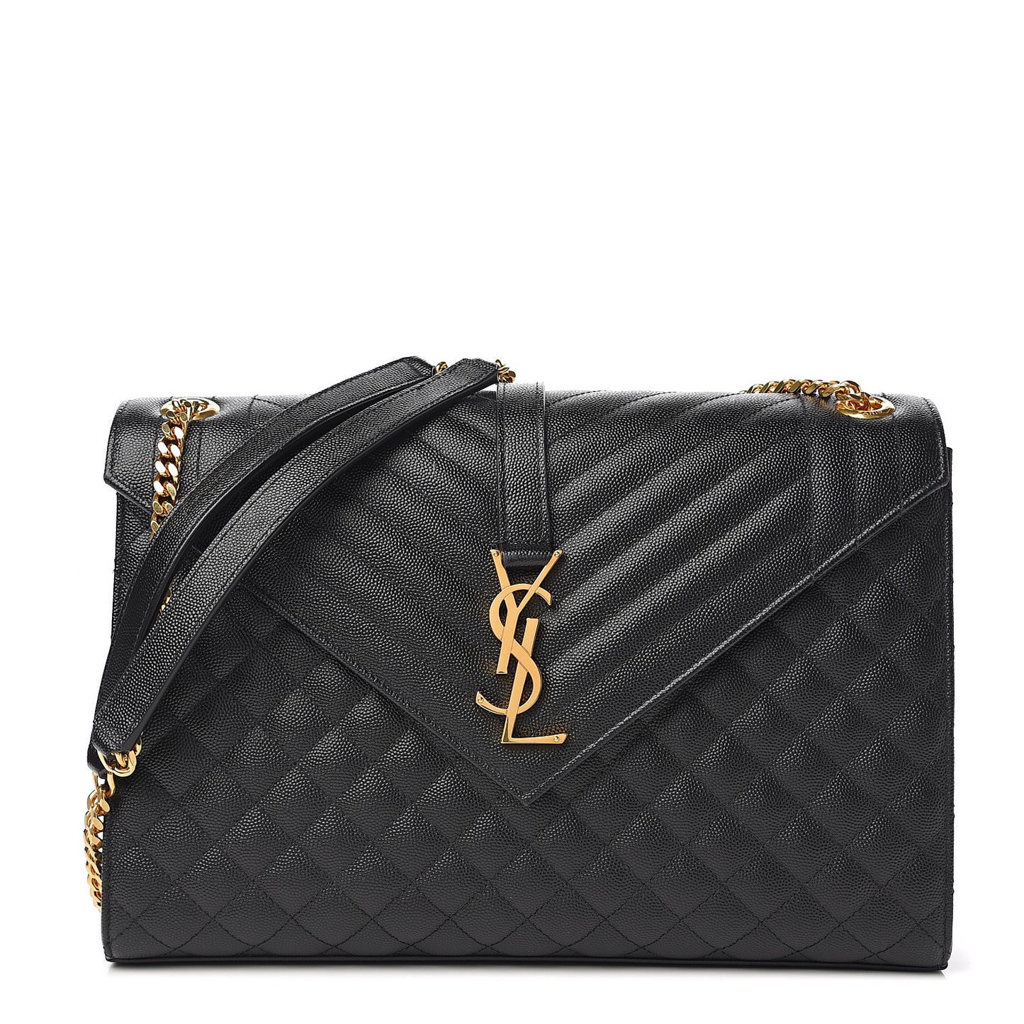 Grain De Poudre Textured Mixed Matelasse Large Triquilt Monogram Satchel Black