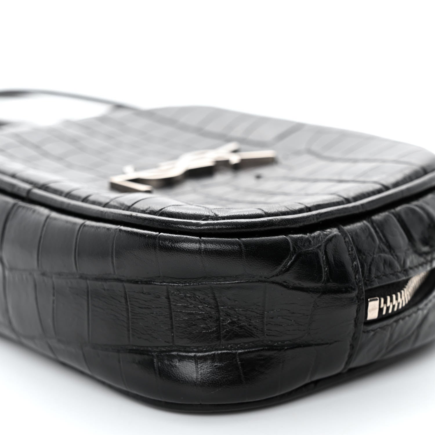 Saint Laurent Calfskin Crocodile Embossed Monogram Blogger Bag Black 9 of 11