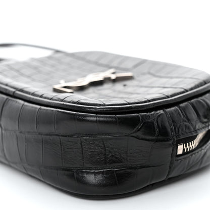 Saint Laurent Calfskin Crocodile Embossed Monogram Blogger Bag Black 9 of 11
