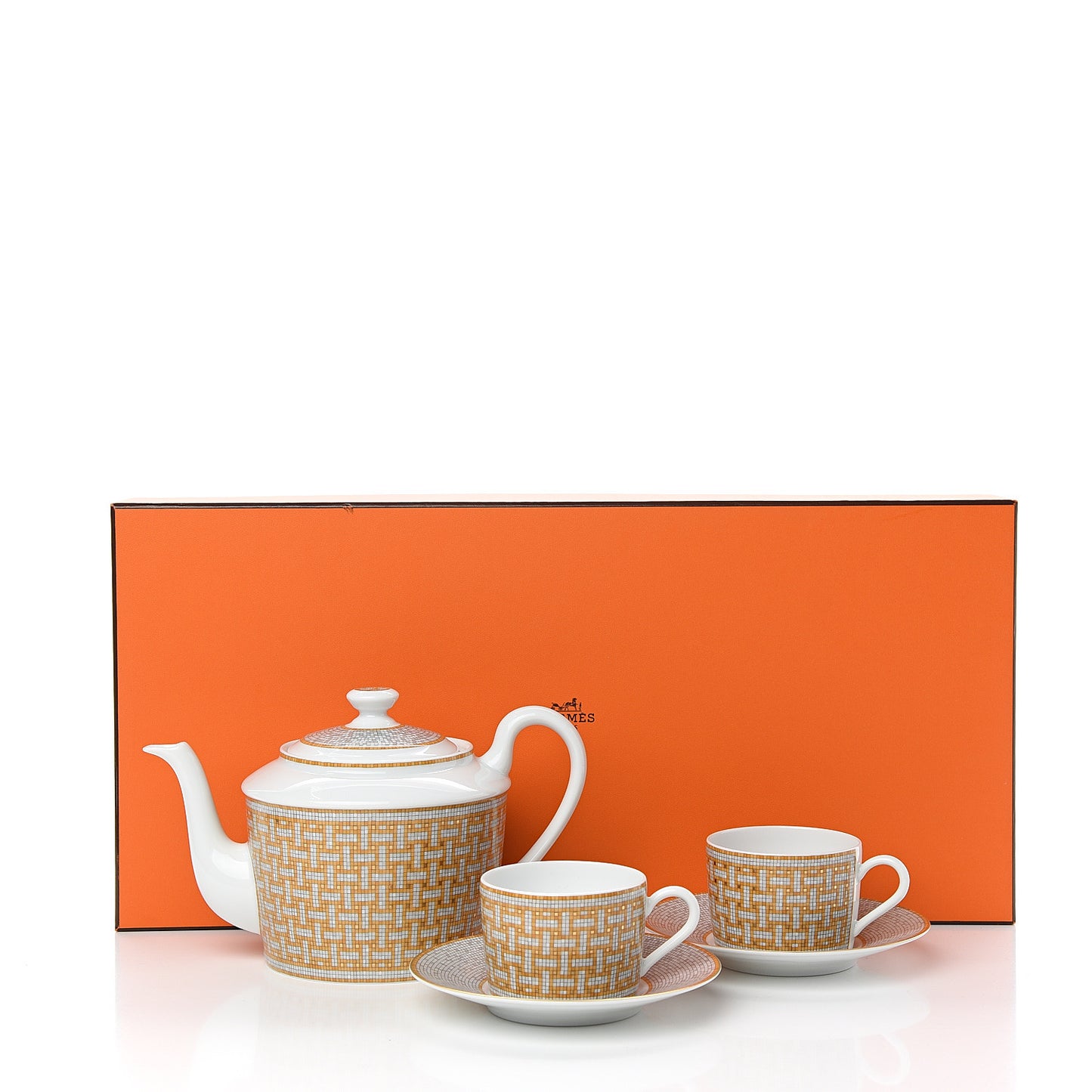Porcelain 24 Gold Mosaique Teapot Cup Set Gold