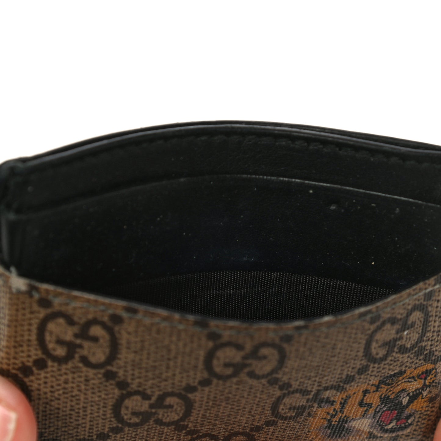 GG Supreme Monogram Tiger Print Card Holder Black