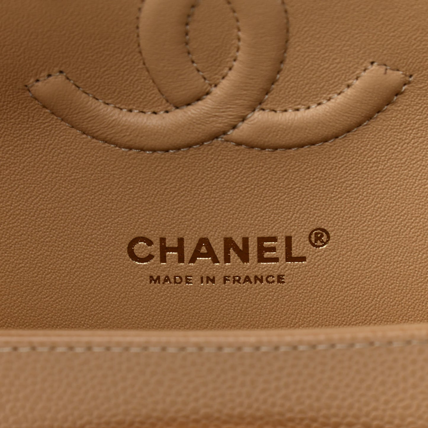 Caviar Quilted Medium Double Flap Beige