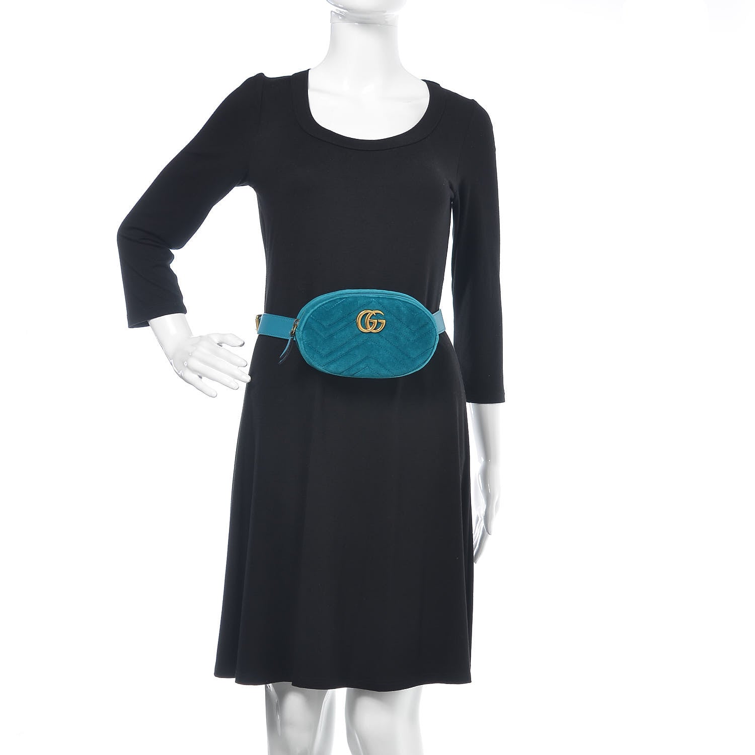 Gucci Velvet Matelasse GG Marmont Belt Bag 85 34 Pavone Cyan 2 of 13