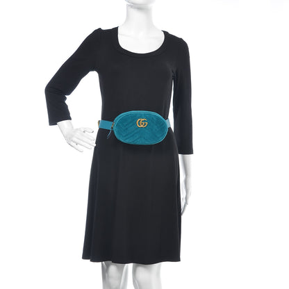 Gucci Velvet Matelasse GG Marmont Belt Bag 85 34 Pavone Cyan 2 of 13