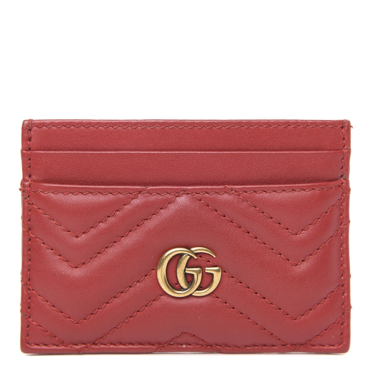 Calfskin Matelasse GG Marmont Card Holder Hibiscus Red