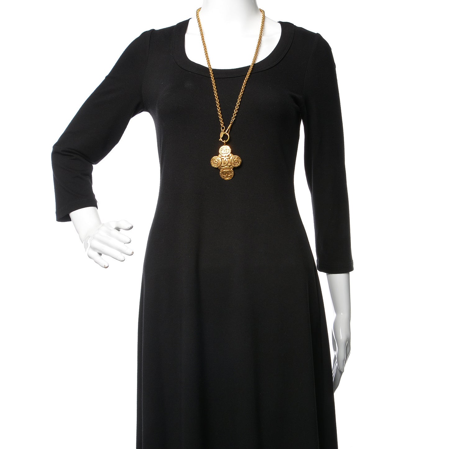 CC Chain Pendant Long Necklace Gold