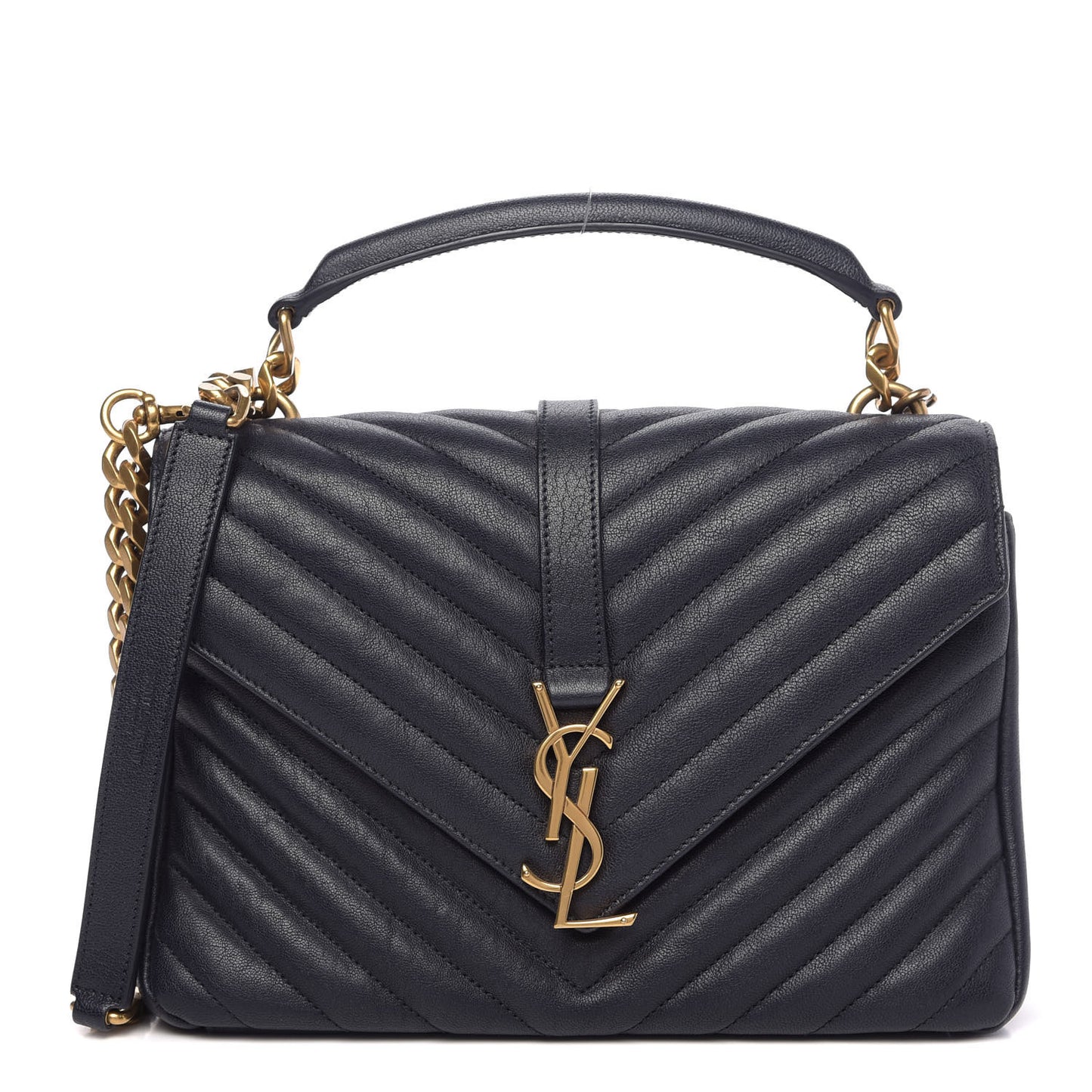 Sheepskin Matelasse Chevron Monogram Medium College Bag Deep Marine