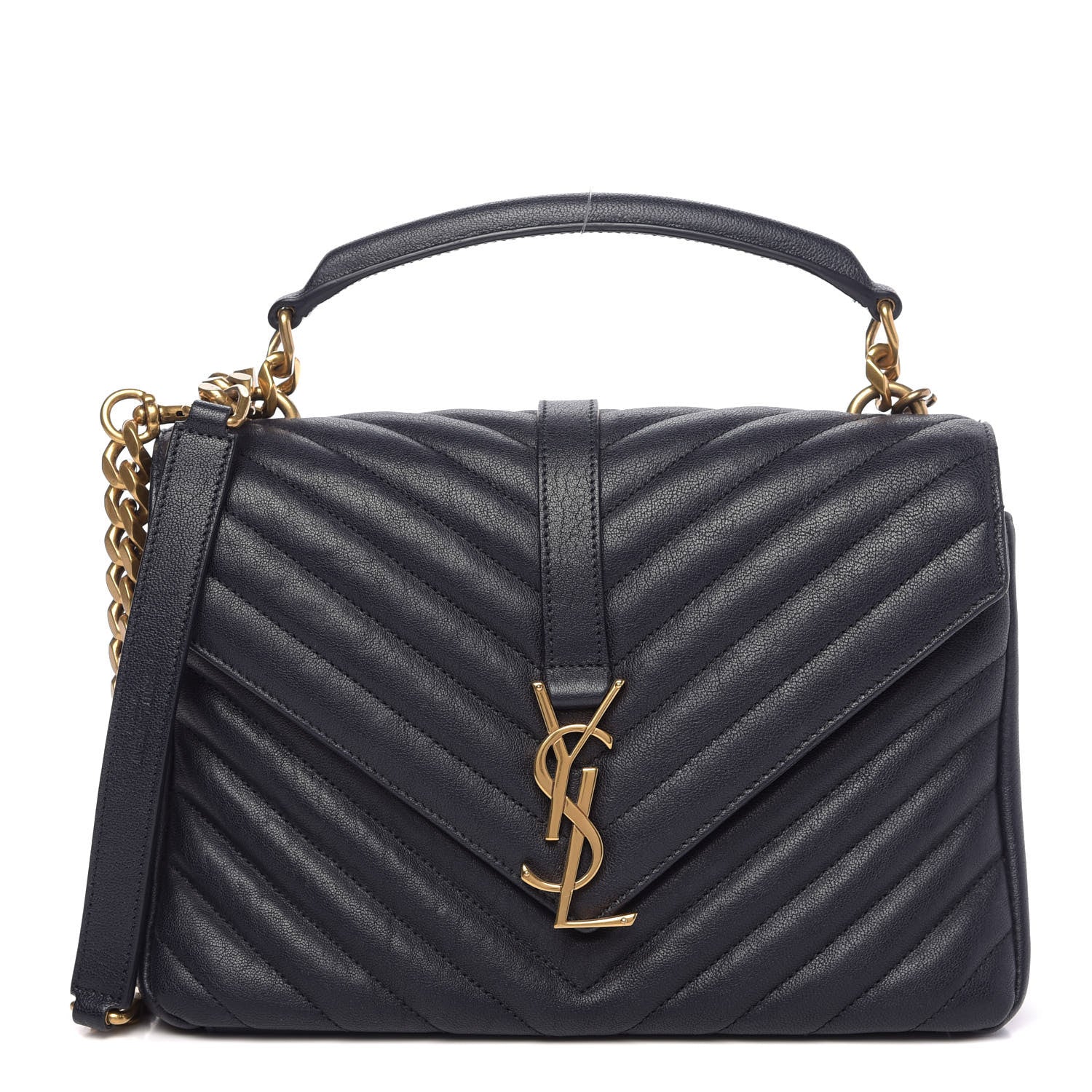 Saint Laurent Sheepskin Matelasse Chevron Monogram Medium College Bag Deep Marine 1 of 12