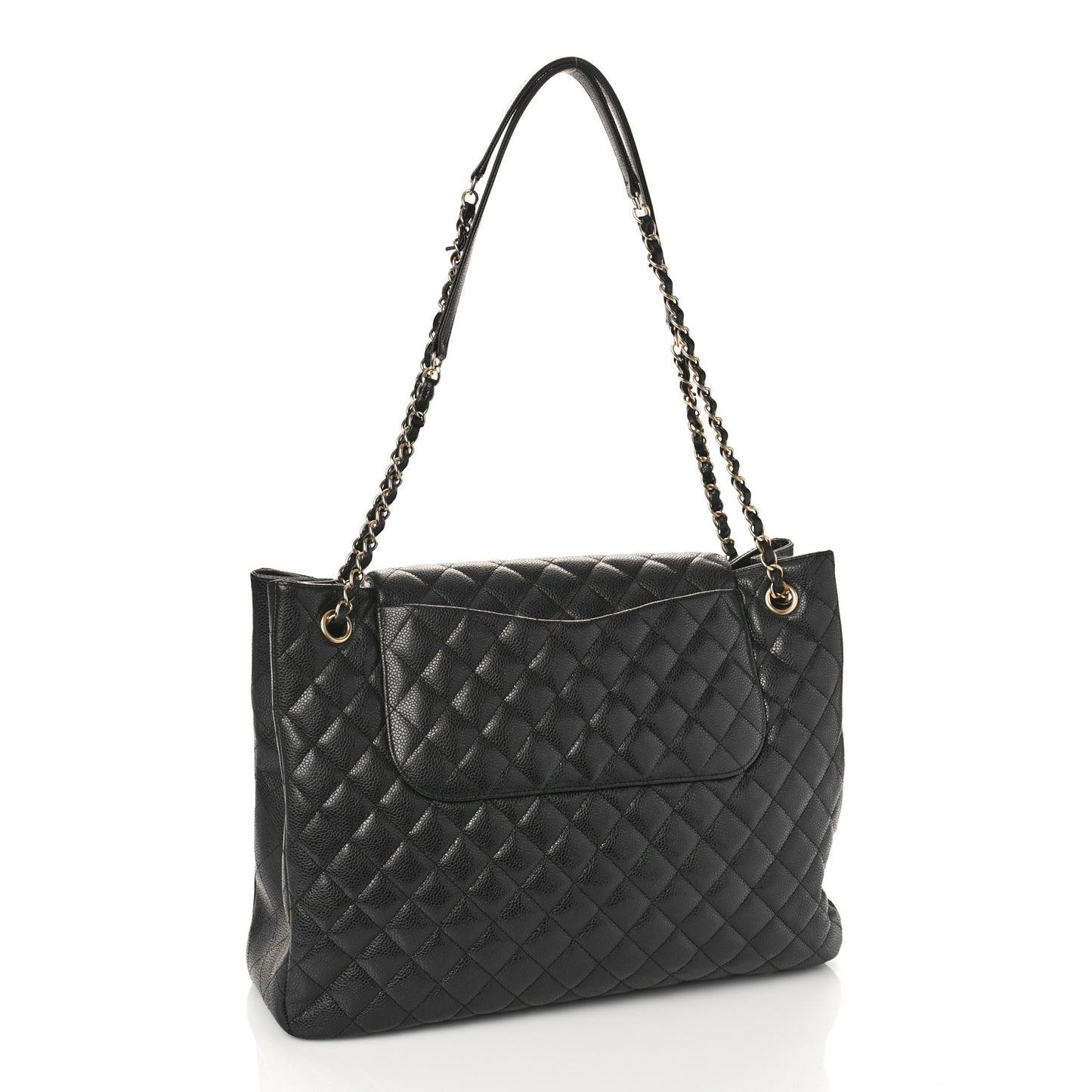 Caviar Quilted Flap Tote Black