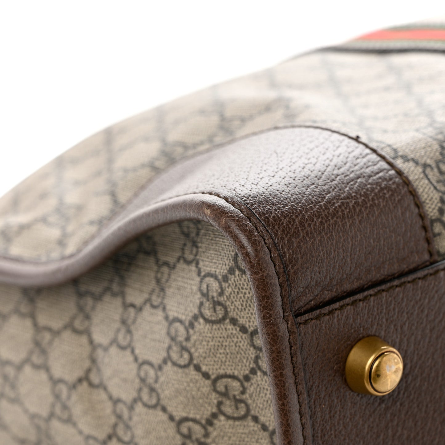 Soft GG Supreme Monogram Textured Dollar Calfskin Web Large Ophidia Carry-On Duffle Bag Beige Ebony New Acero