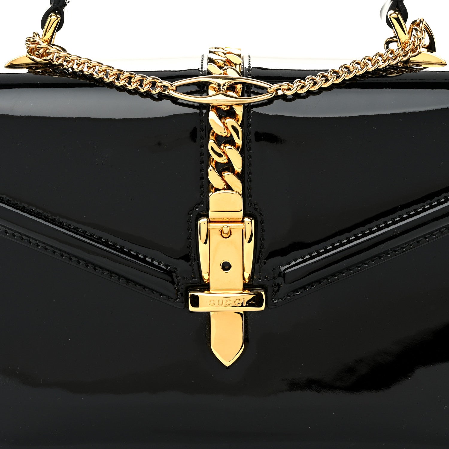 Gucci Mousse Top Patent Mini Sylvie 1969 Top Handle Bag Black 8 of 10