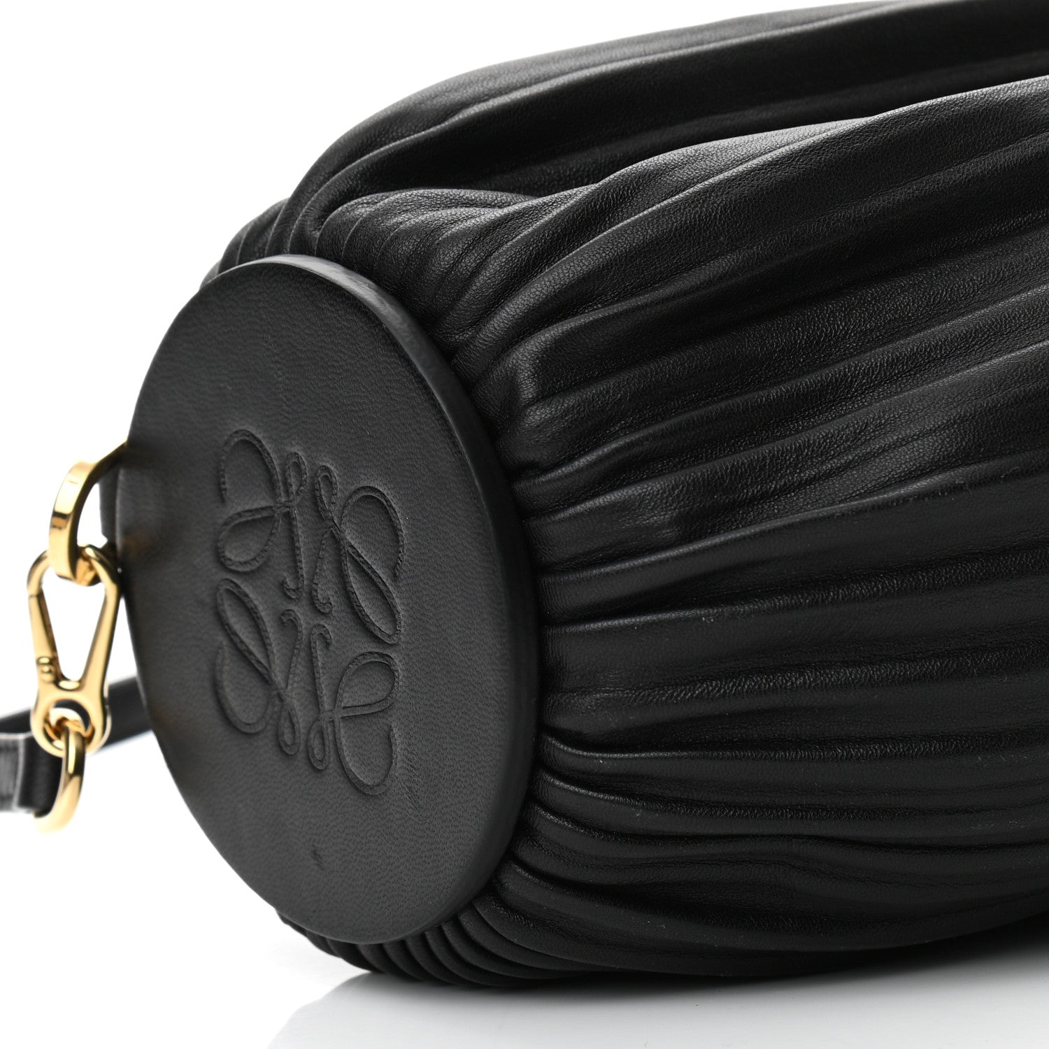 Loewe Lambskin Pleated Bracelet Pouch Shoulder Bag Black 9 of 10