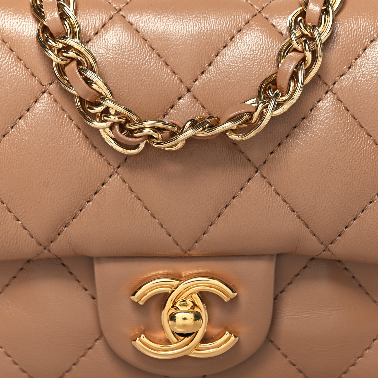 Chanel Lambskin Quilted Mini Chain Top Handle Rectangular Flap Beige 8 of 10